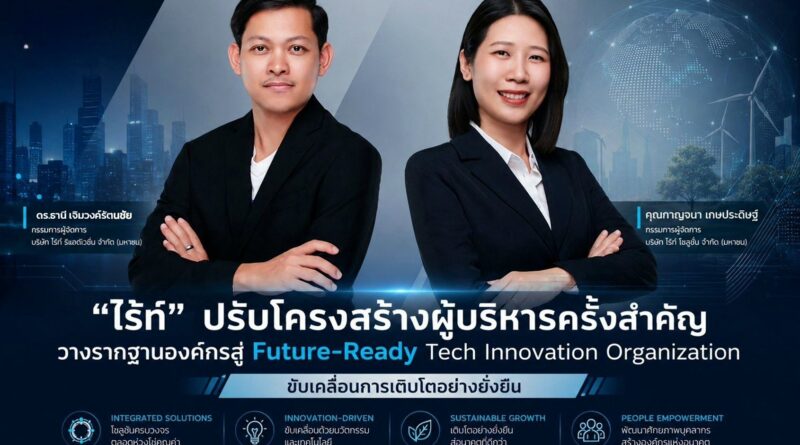 “ไร้ท์” ดัน กาญจนา และ ดร.ธานี ผู้บริหารรุ่นใหม่ไฟแรง วางรากฐานองค์กรสู่ Future-Ready Tech Innovation Organization ขับเคลื่อนการเติบโตอย่างยั่งยืน